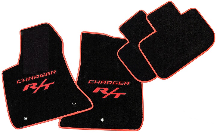 "Charger R/T" 4-Pc Black Carpet Floor Mats 11-up Dodge Charger - Click Image to Close